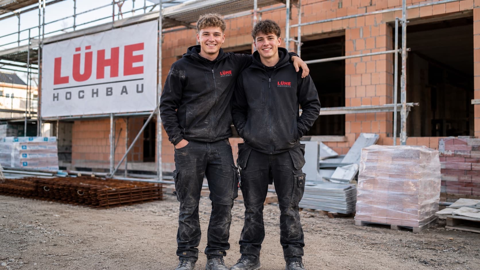 Auszubildende von Lühe Hochbau auf der Baustelle